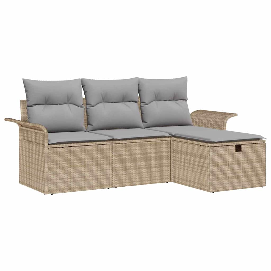 Havesofa Sæt med pude 4 pcs beige og lysegrå Poly rattan
