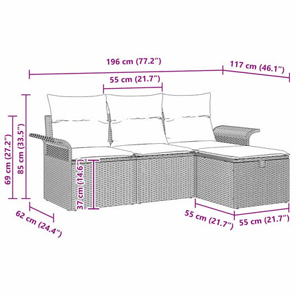 Havesofa Sæt 4 stk. Beige og lys grå polyrattan