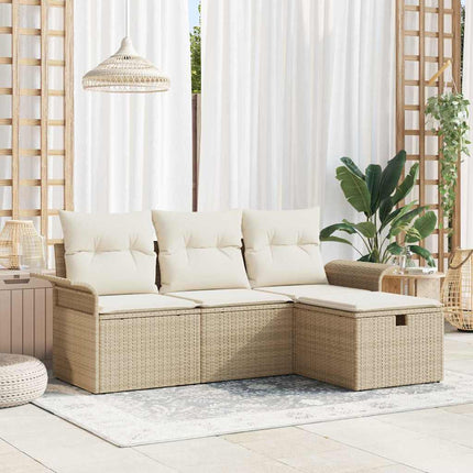 Havesofa Sæt med pude 4 pcs Beige og creme polyrattan