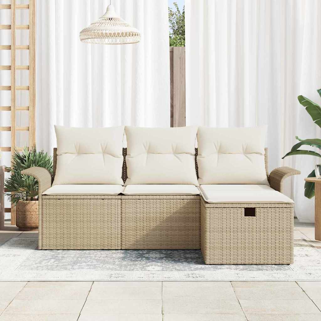 Havesofa Sæt med pude 4 pcs beige og cremefarvet Poly rattan
