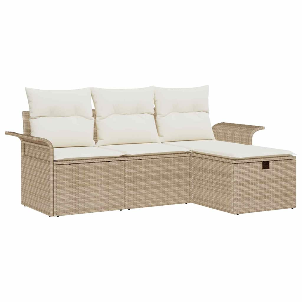 Havesofa Sæt med pude 4 pcs beige og cremefarvet Poly rattan