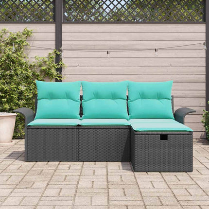 Havesofa Sæt 4 stk. Sort og turkis polyrattan
