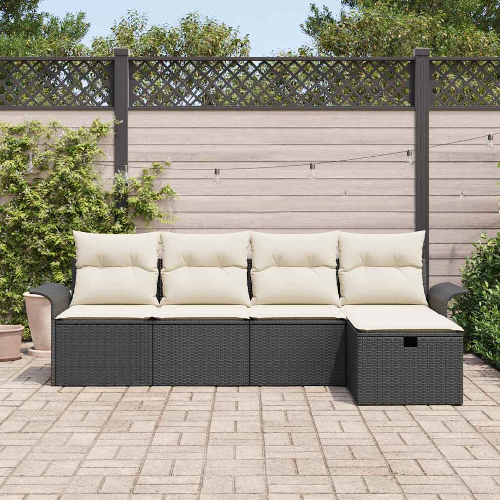 Havesofa Sæt med pude 5 pcs Sort og Cream polyrattan