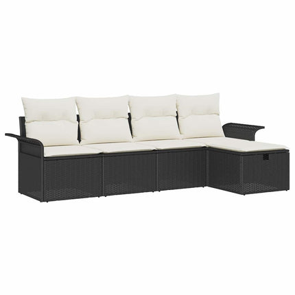 Havesofa Sæt med pude 5 pcs Sort og Cream polyrattan