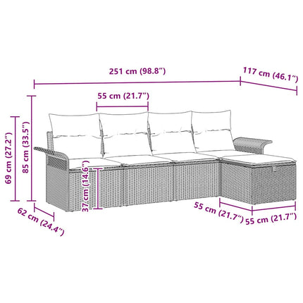 Havesofa Sæt med pude 5 pcs Sort og Cream polyrattan