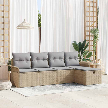 Havesofa Sæt 5 stk. Beige og lys grå polyrattan