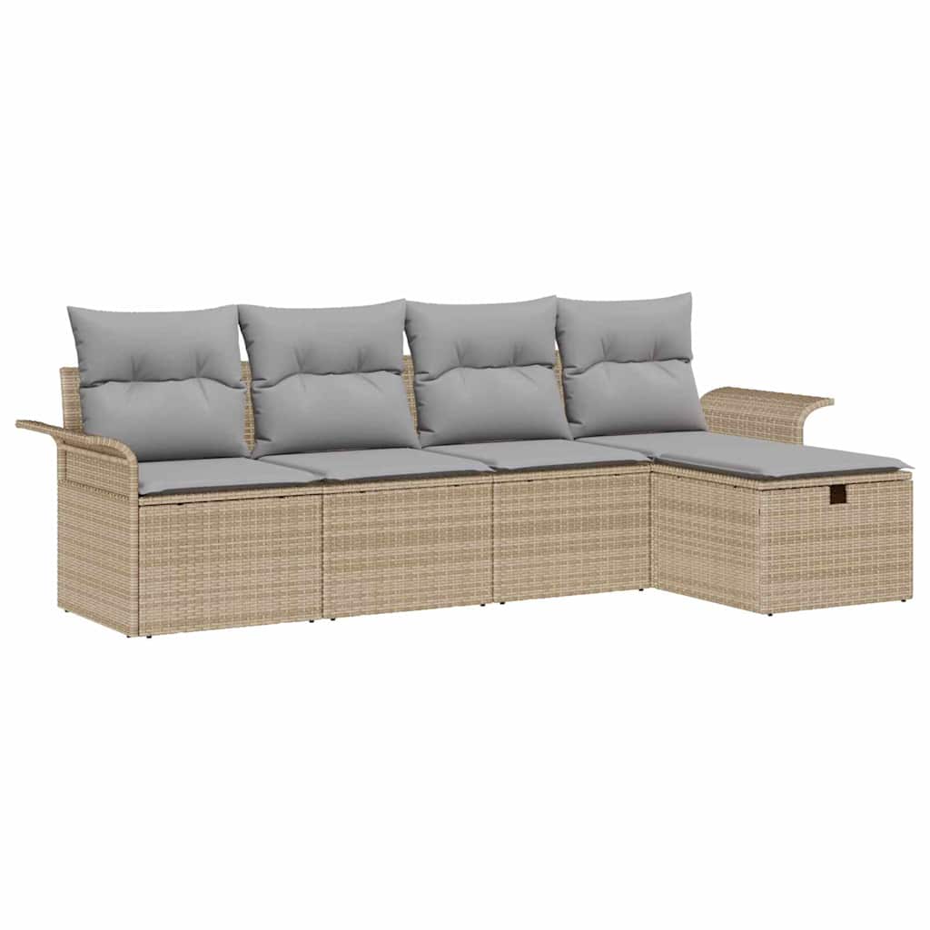 Havesofa Sæt med pude 5 pcs Beige og lys grå polyrattan