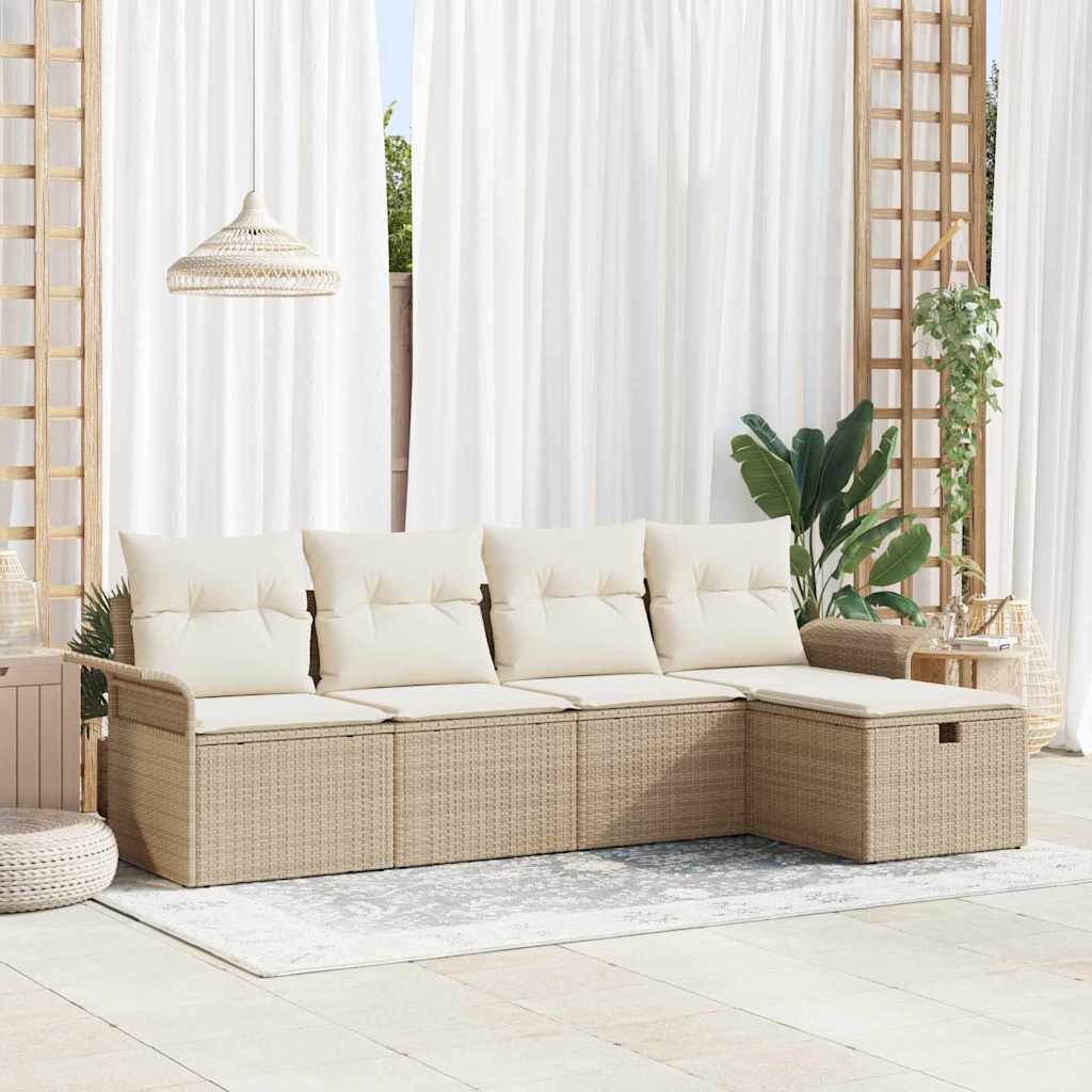 Havesofa Sæt med pude 5 pcs Beige og creme polyrattan