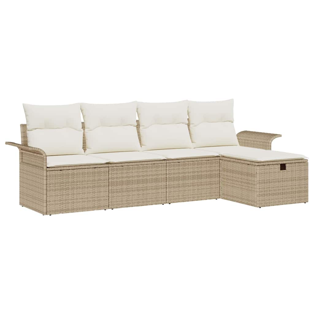 Havesofa Sæt med pude 5 pcs Beige og creme polyrattan