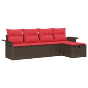 Havesofa Sæt med pude 5 pcs Brun og Rød polyrattan