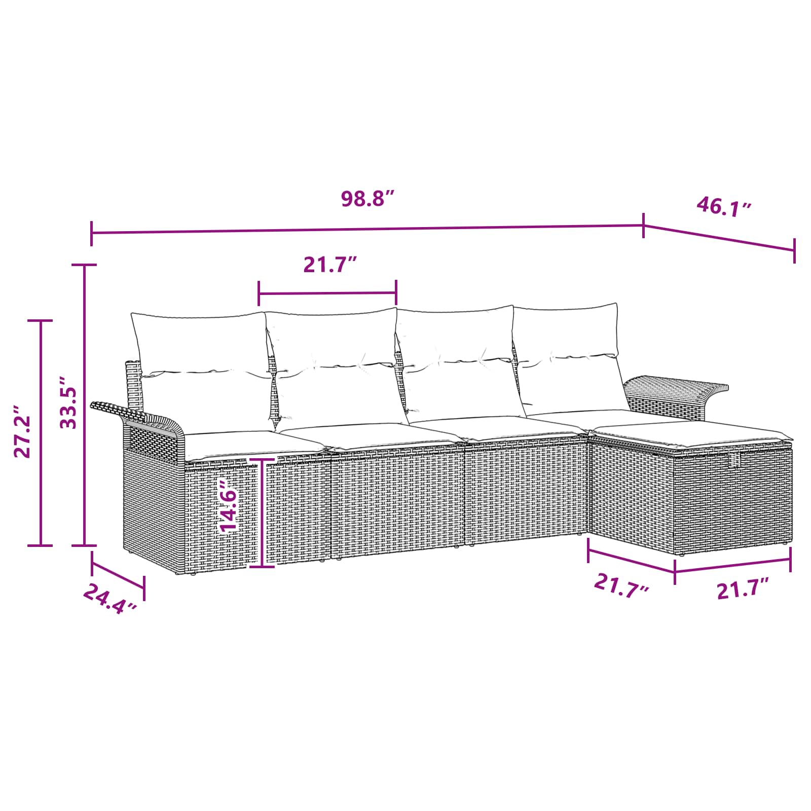 Havesofa Sæt med pude 5 pcs Brun og Rød polyrattan