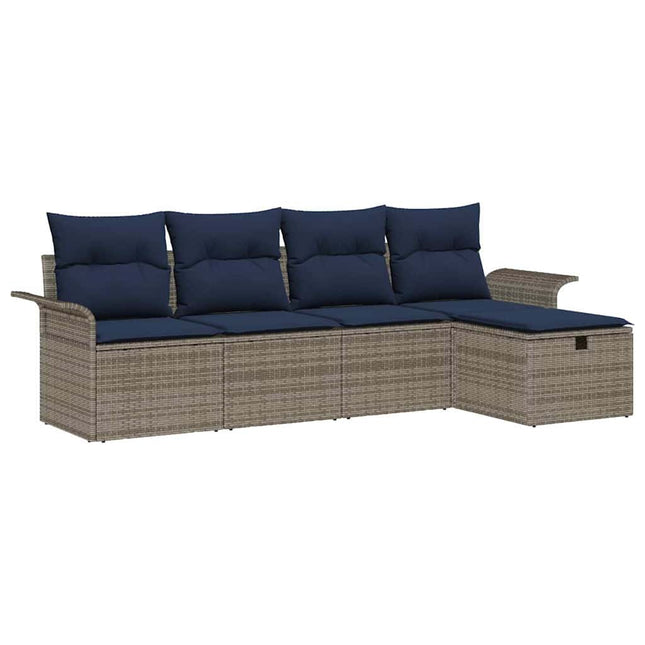 Havesofa Sæt med pude 5 pcs Grå og Marineblå polyrattan