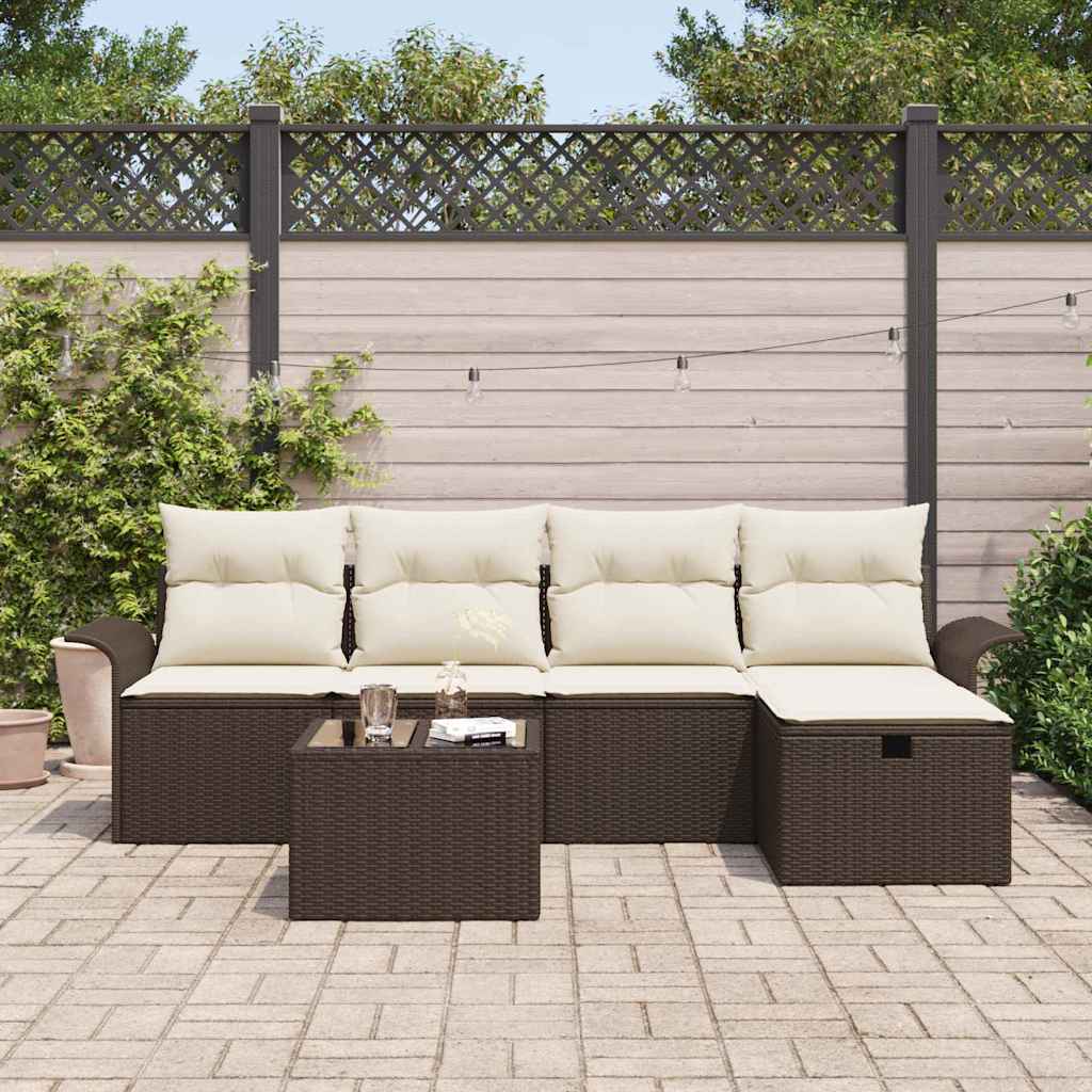 Havesofa Sæt med pude 6 pcs Brun og Creme polyrattan