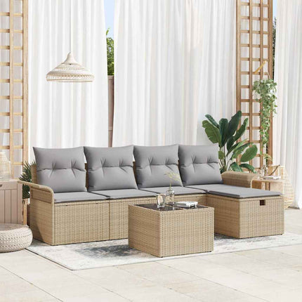 Havesofa Sæt 6 stk. Beige og lys grå polyrattan