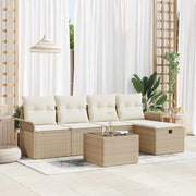 Havesofa Sæt med pude 6 pcs Beige og creme polyrattan