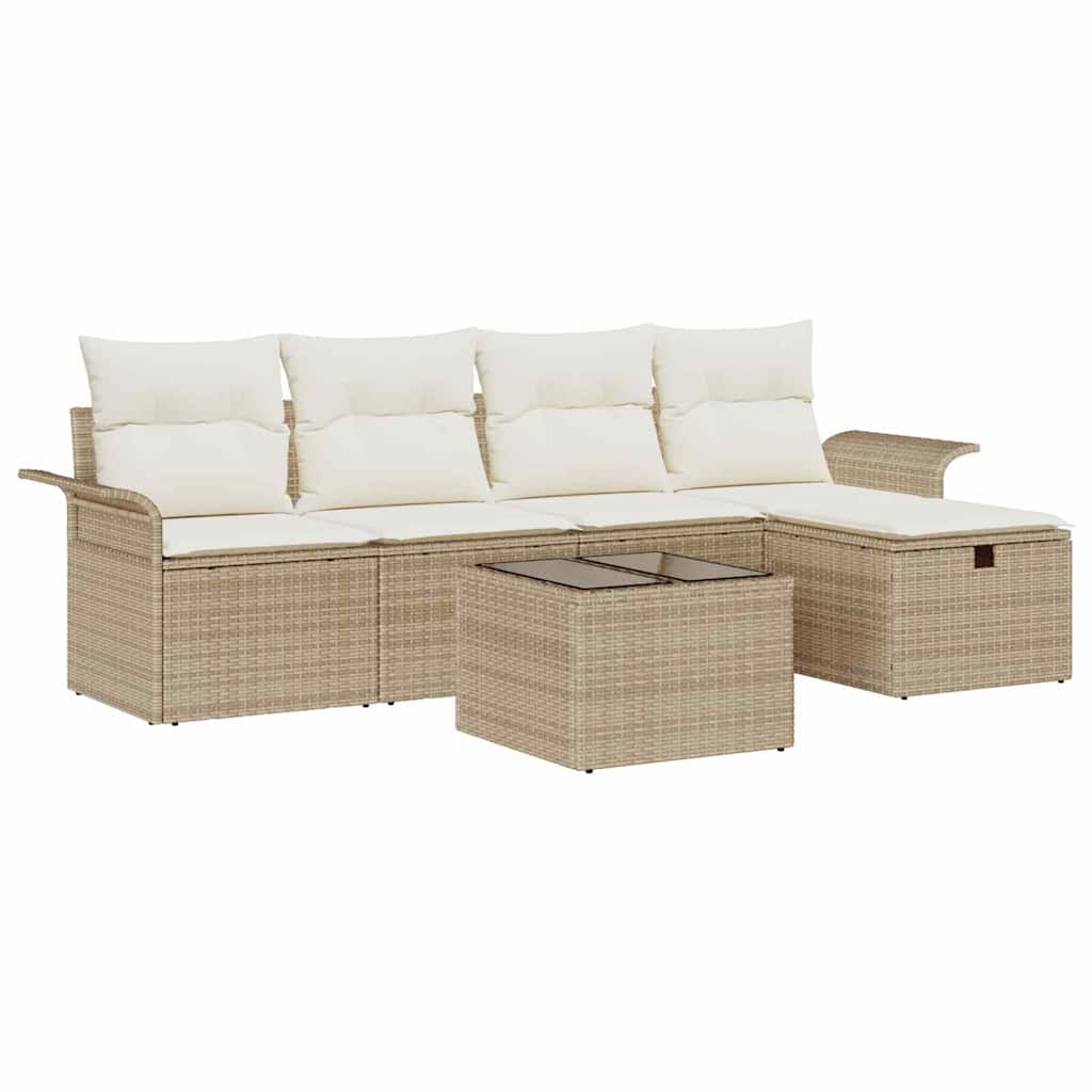 Havesofa Sæt med pude 6 pcs Beige og creme polyrattan
