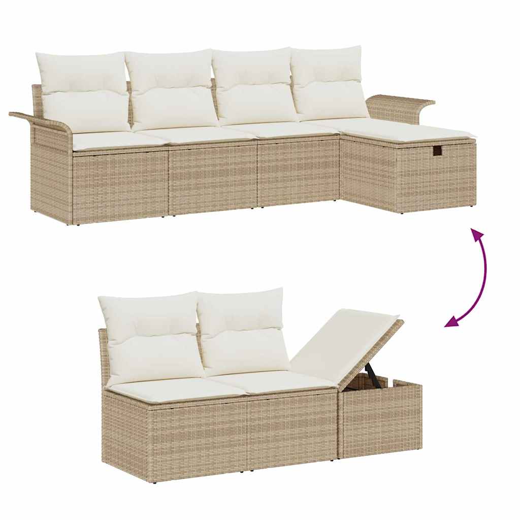 Havesofa Sæt med pude 6 pcs Beige og creme polyrattan