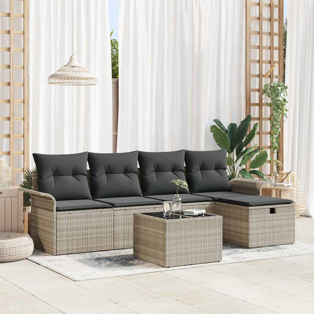 Havesofa Sæt 6 stk. Lysegrå polyrattan