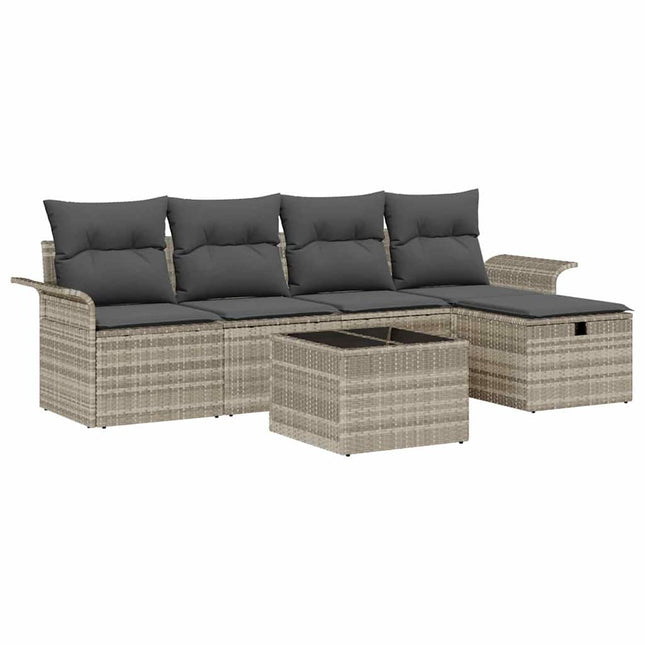 Havesofa Sæt 6 stk. Lysegrå polyrattan