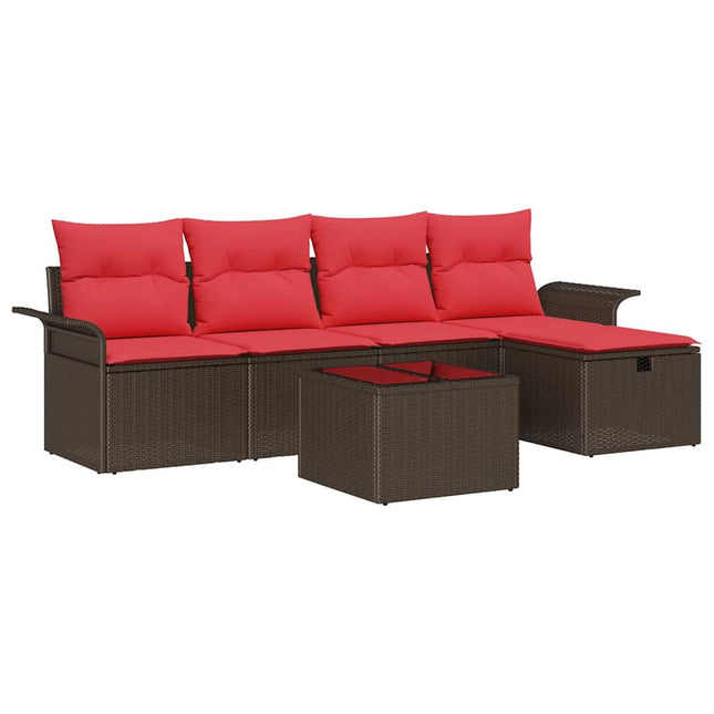 Havesofa Sæt med pude 6 pcs Brun og Rød polyrattan