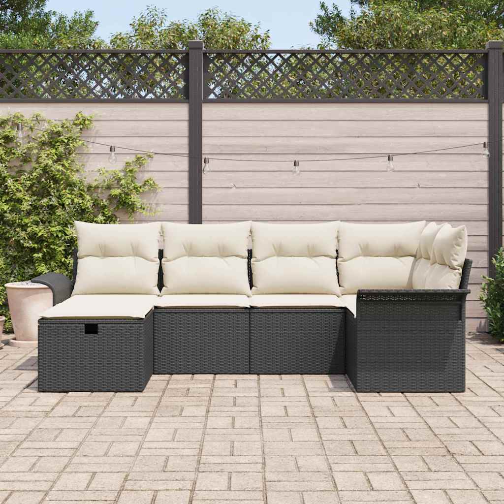 Havesofa Sæt 6 pcs Sort og cremefarvet 242.5 x 132.5 x 85 cm