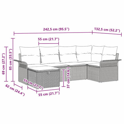Havesofa Sæt 6 stk. Sort og Cream polyrattan