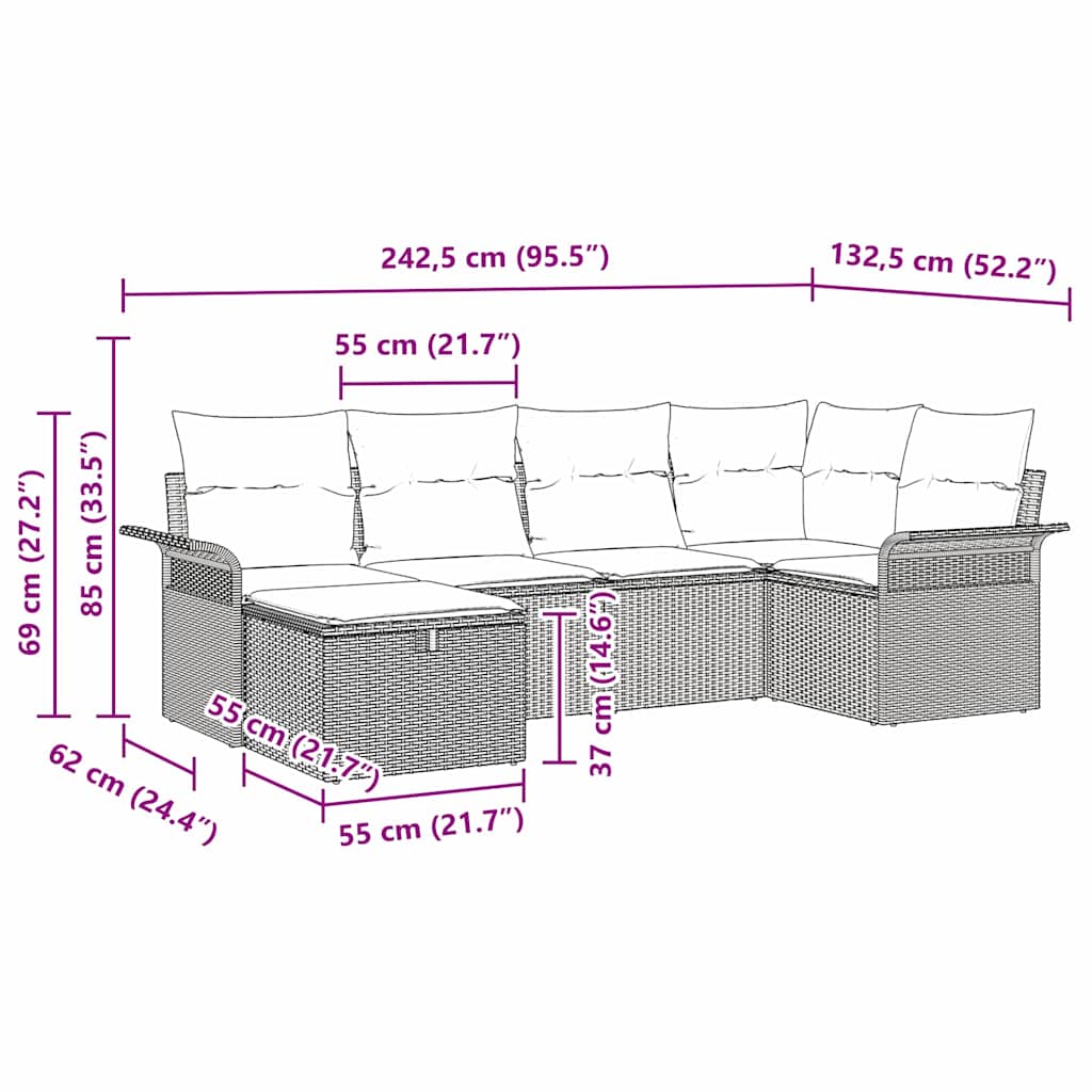 Havesofa Sæt 6 pcs Brun og cremefarvet 242.5 x 132.5 x 85 cm