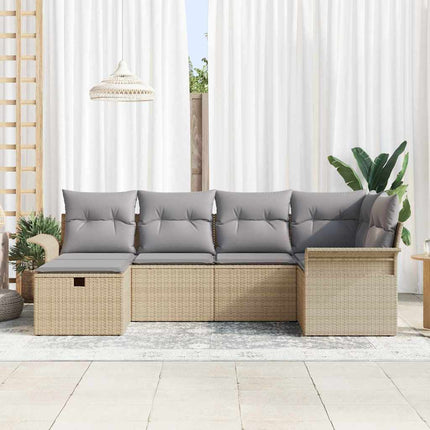 Havesofa Sæt 6 stk. Beige og lys grå polyrattan
