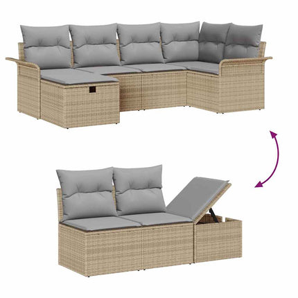 Havesofa Sæt 6 stk. Beige og lys grå polyrattan