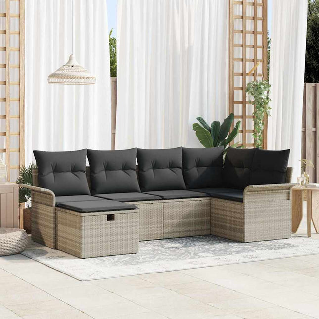 Havesofa Sæt 6 stk. Lysegrå polyrattan