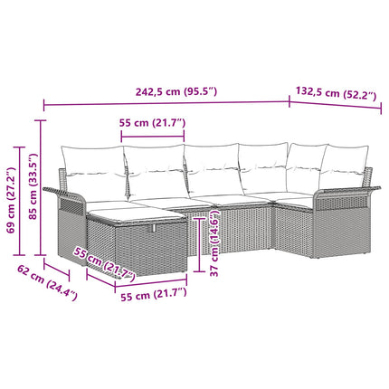 Havesofa Sæt 6 stk. Brun og Rød polyrattan