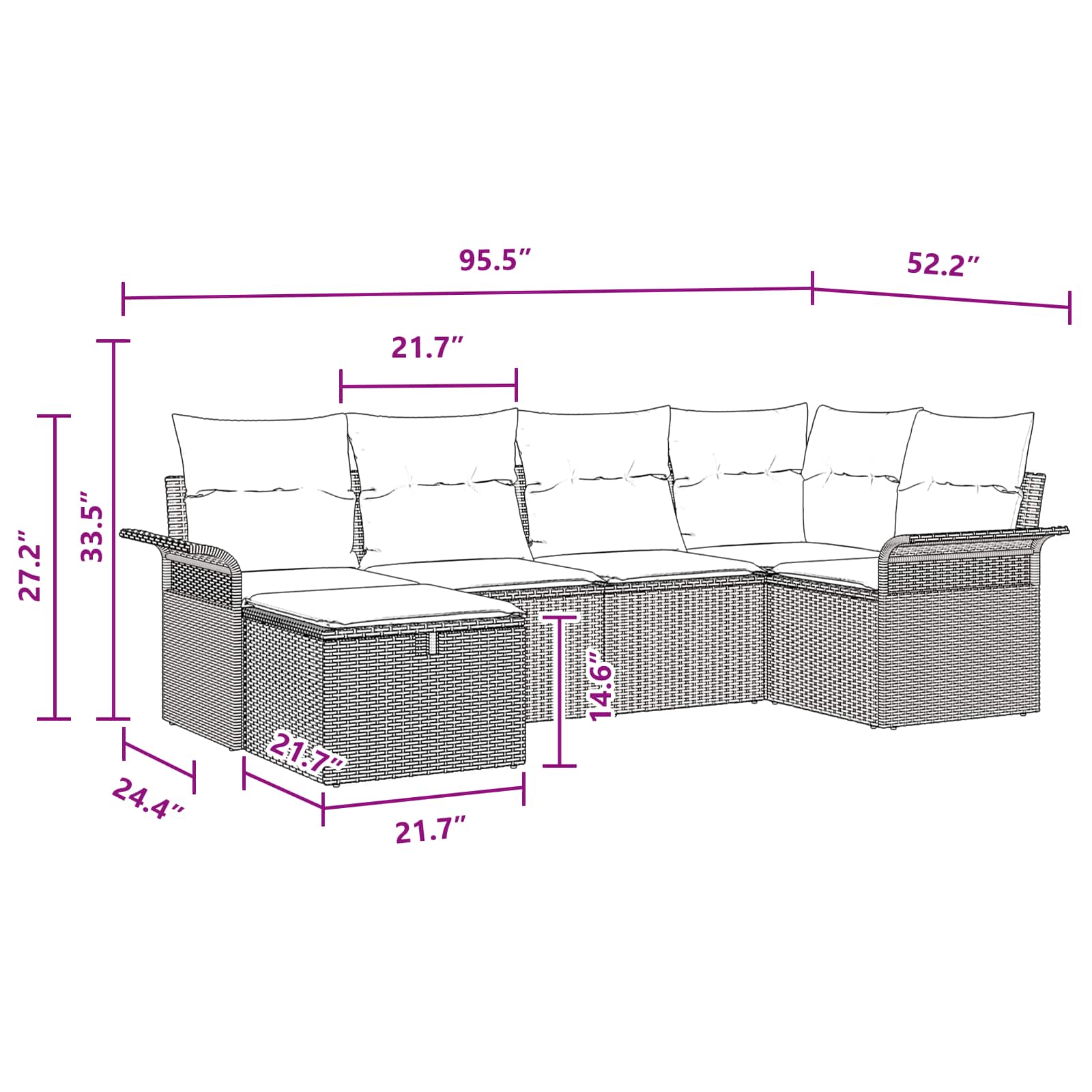 Havesofa Sæt med pude 6 pcs Brun og Rød polyrattan