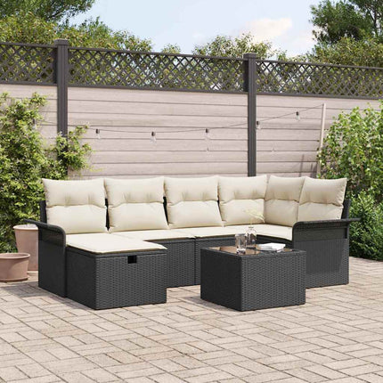 Havesofa Sæt 7 stk. Sort og Cream polyrattan