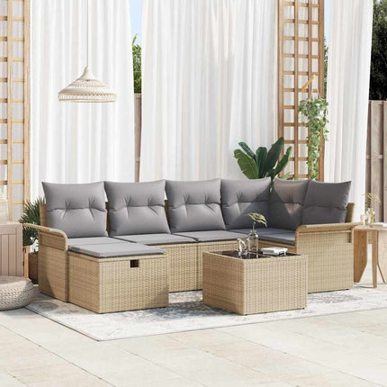 Havesofa Sæt 7 stk. Beige og lys grå polyrattan