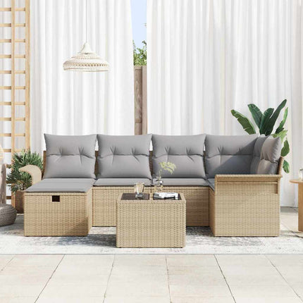 Havesofa Sæt 7 stk. Beige og lys grå polyrattan