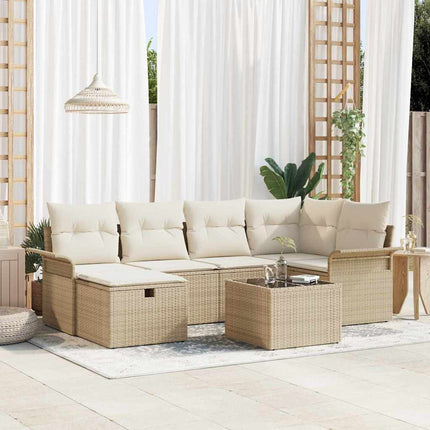 Havesofa Sæt med pude 7 pcs Beige og creme polyrattan
