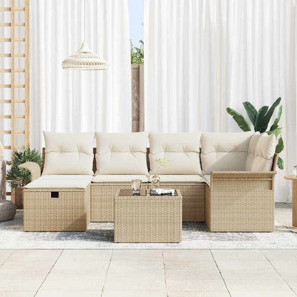 Havesofa Sæt med pude 7 pcs Beige og creme polyrattan