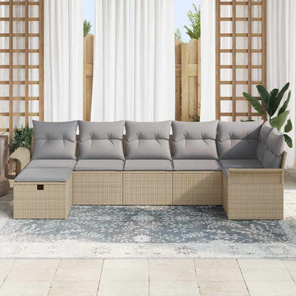 Havesofa Sæt 7 stk. Beige og lys grå polyrattan