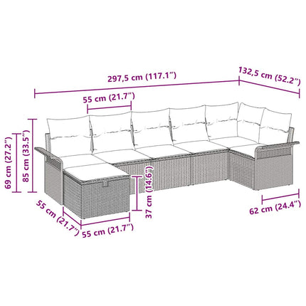 Havesofa Sæt 7 stk. Beige og lys grå polyrattan