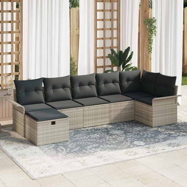 Havesofa Sæt 7 stk. Lysegrå polyrattan