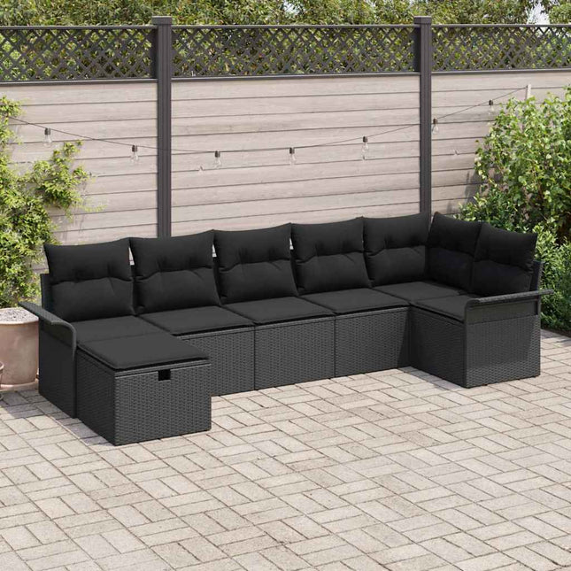 Havesofa Sæt 7 stk. Sort polyrattan