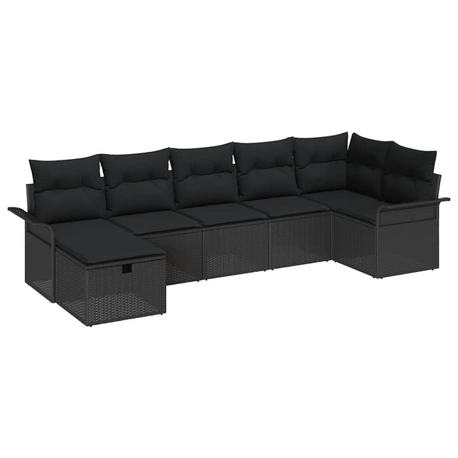 Havesofa Sæt 7 stk. Sort polyrattan