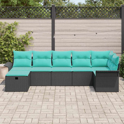 Havesofa Sæt 7 stk. Sort og turkis polyrattan