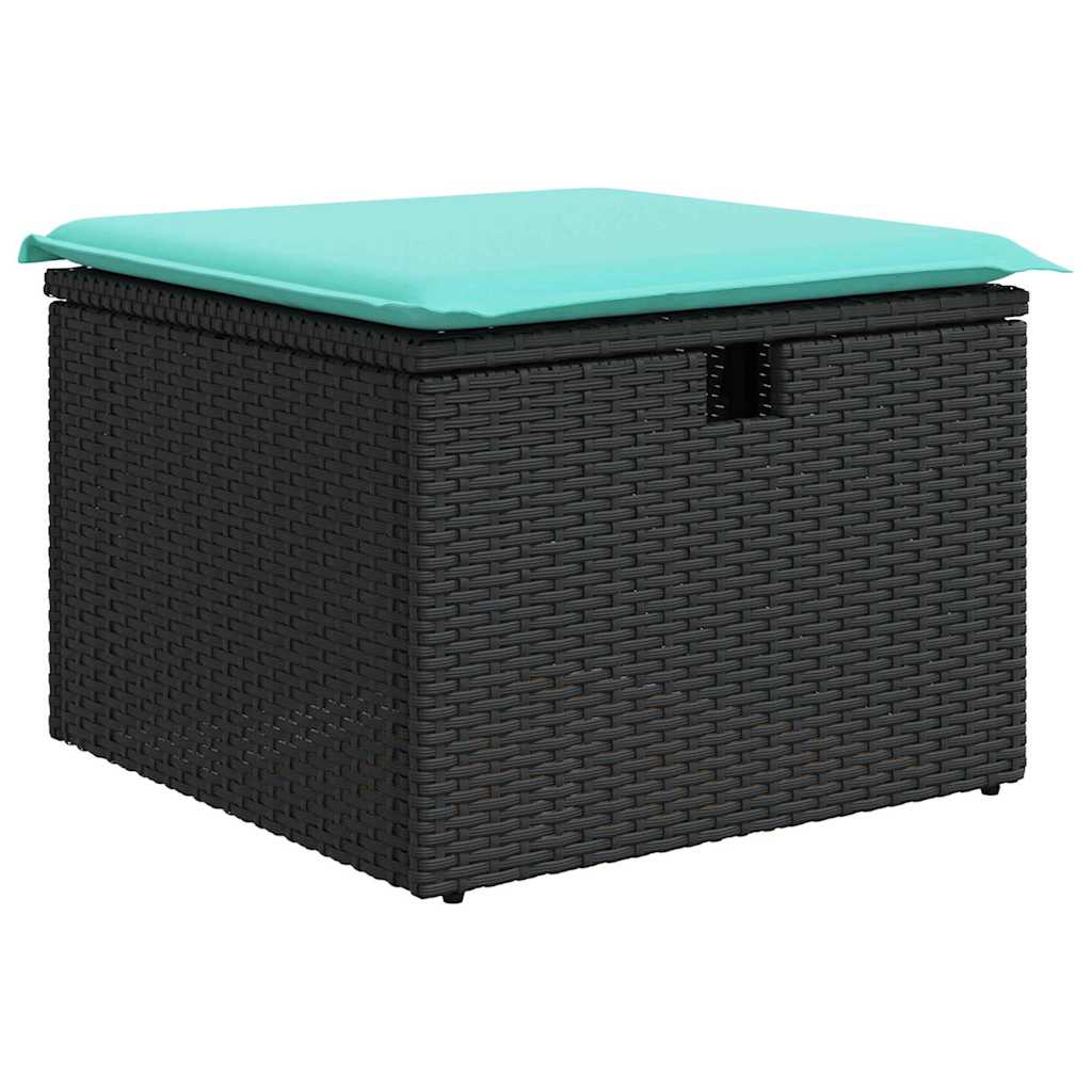 Havesofa Sæt med pude 7 pcs Sort og turkis polyrattan