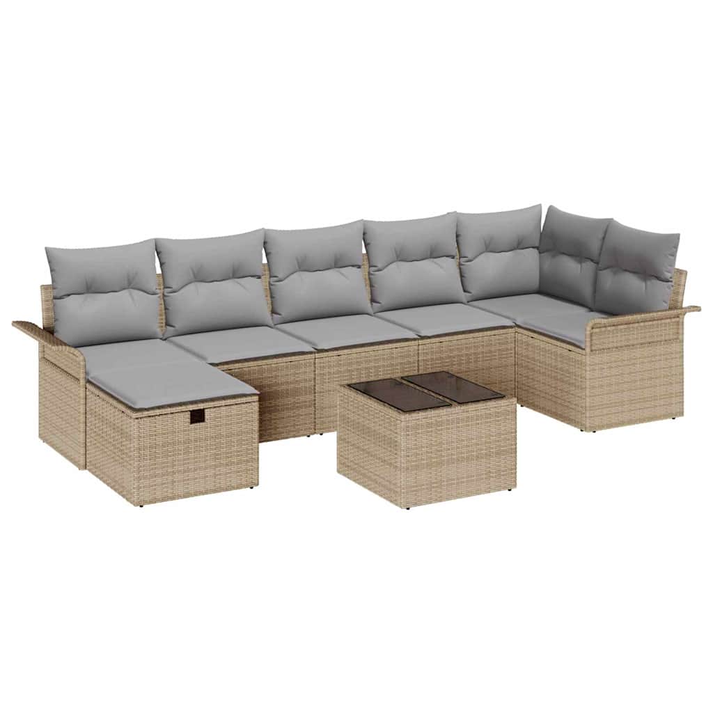 Havesofa Sæt med pude 8 pcs Beige og lys grå polyrattan