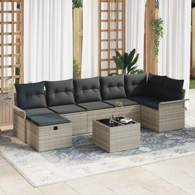 Havesofa Sæt 8 stk. Lysegrå polyrattan