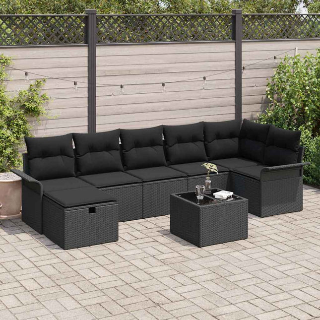 Havesofa Sæt 8 stk. Sort polyrattan