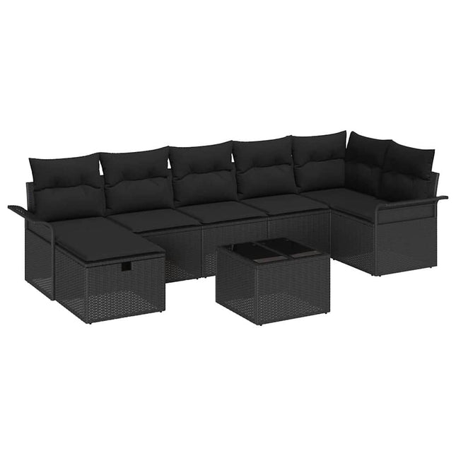 Havesofa Sæt 8 stk. Sort polyrattan