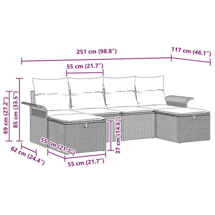 Havesofa Sæt 6 stk. Beige og lys grå polyrattan
