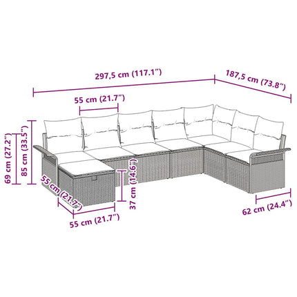 Havesofa Sæt 8 stk. Beige og lys grå polyrattan